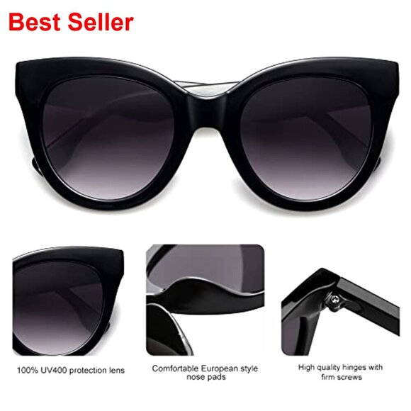 Retro Oversized Cateye Sunglasses Vintage Trendy Shades UV400 Protection main image 6